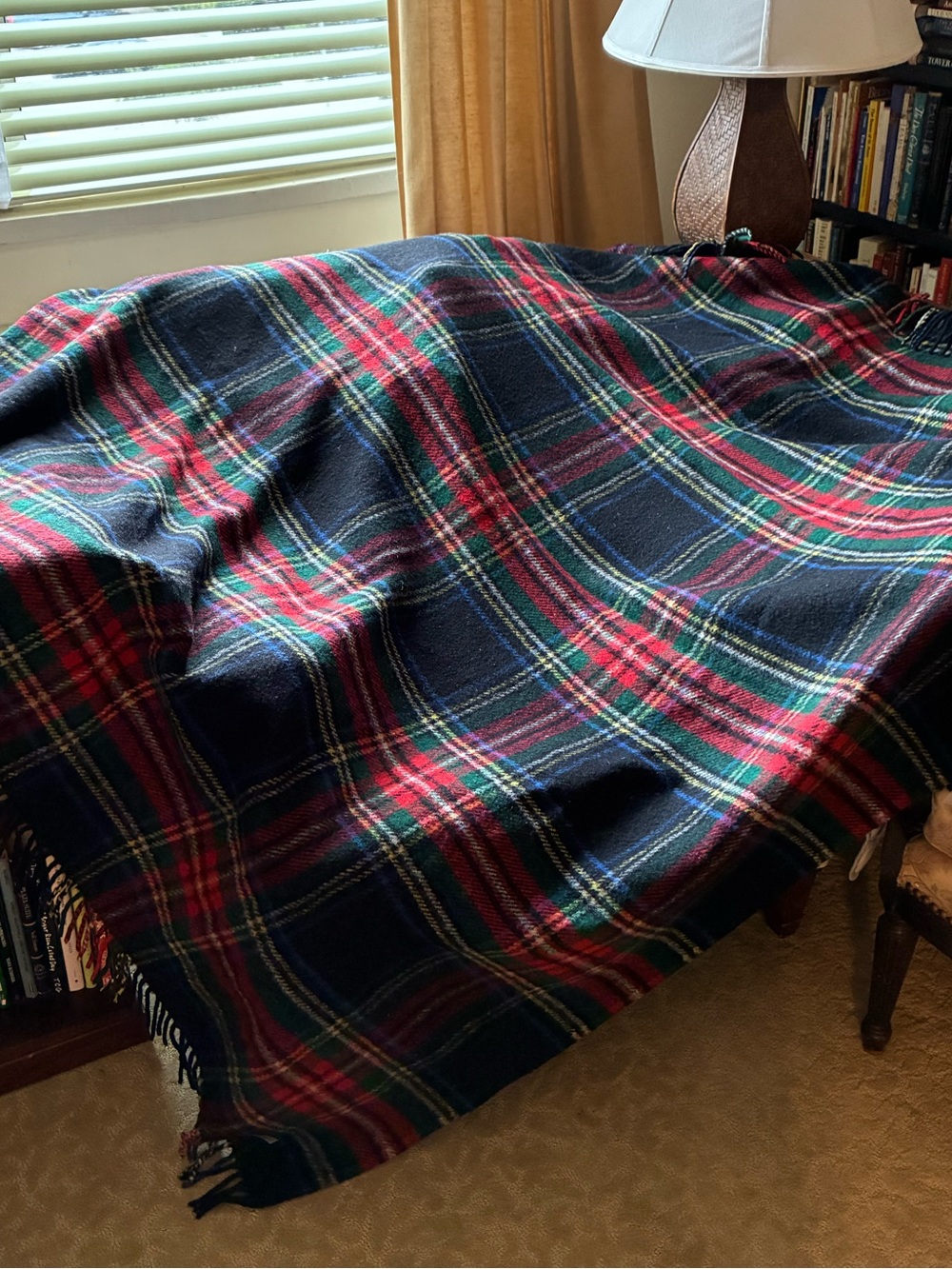 Wool Throw Blanket in a Black Stewart Plaid - Picture 4 of 9
